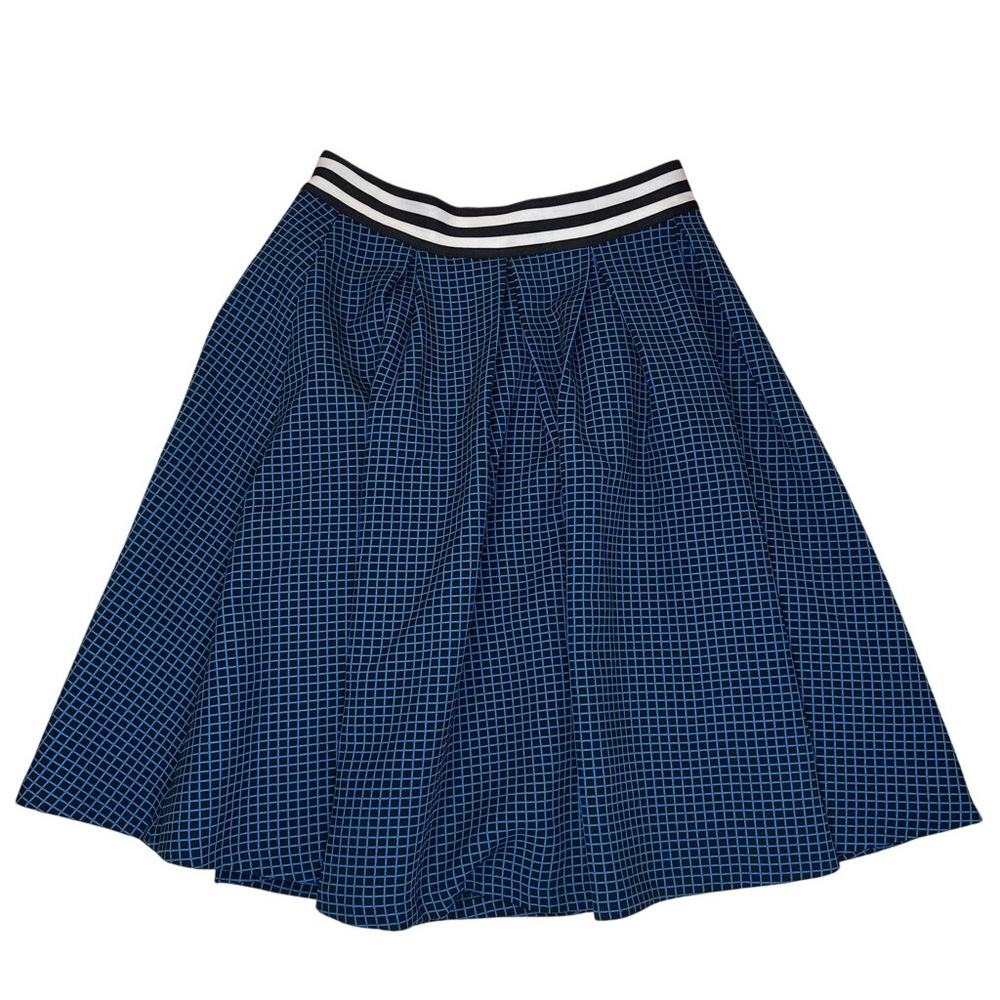 Maximalist English Factory‎ Blue Black Pleated A Line Midi Skirt Waistband LARGE